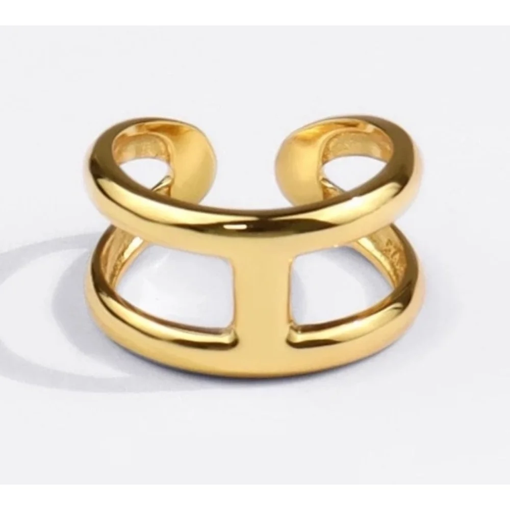 NEW Unisex H Bar Ring,‎ Gold-Plated .925 Band, Adjustable 10.5mm